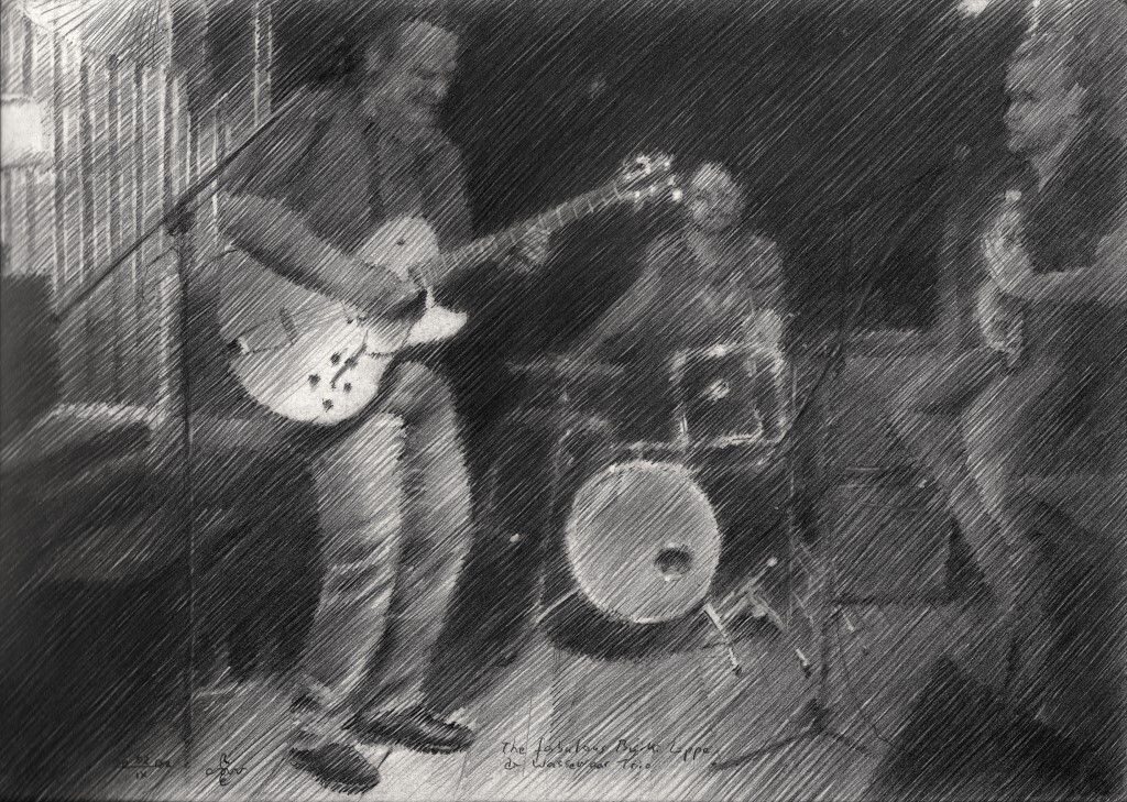 impressionist music band graphite pencil drawing