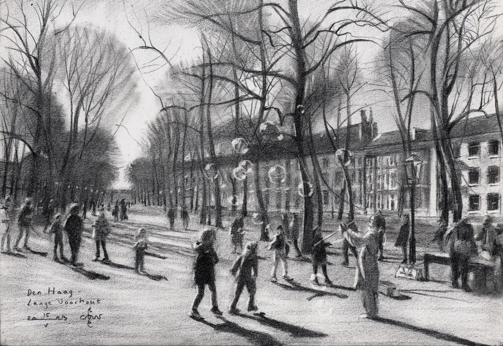 impressionist cityscape graphite pencil drawing