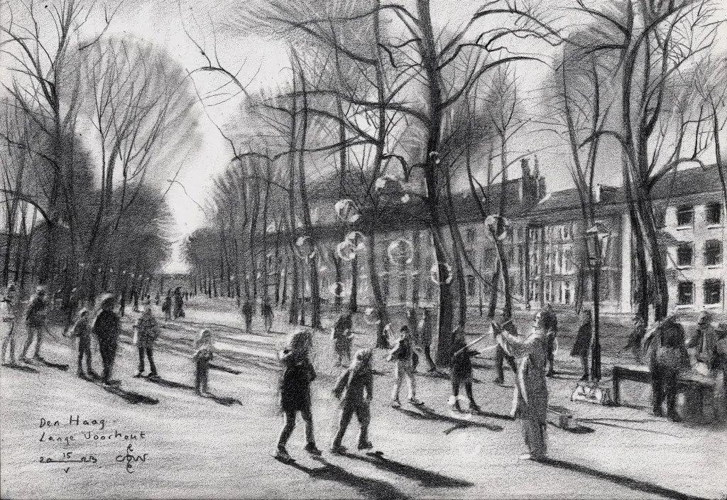 impressionist cityscape graphite pencil drawing