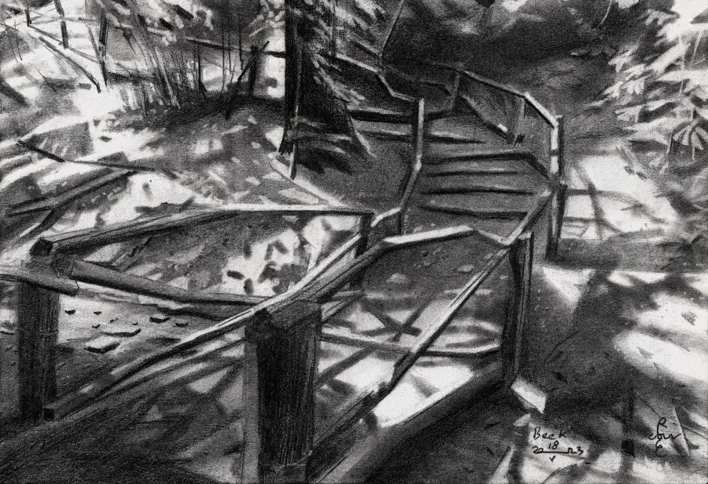cubist landscape graphite pencil drawing