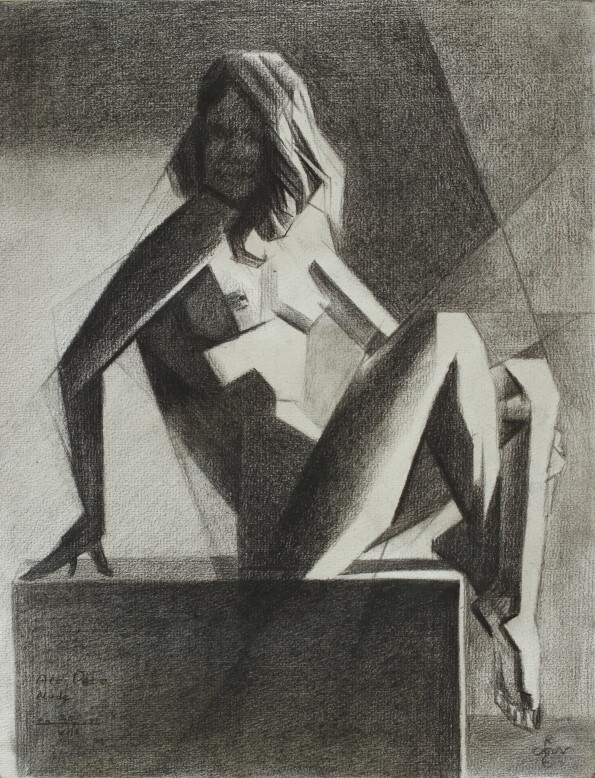 cubist art deco nude graphite pencil drawing