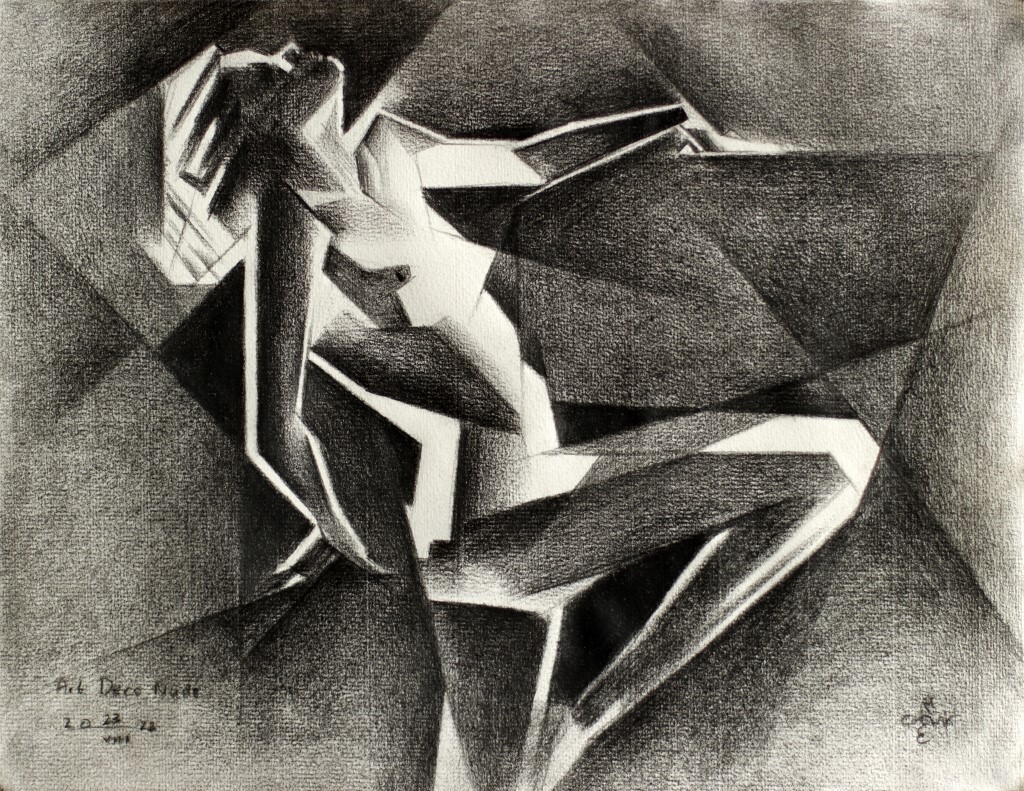 cubist art deco nude graphite pencil drawing