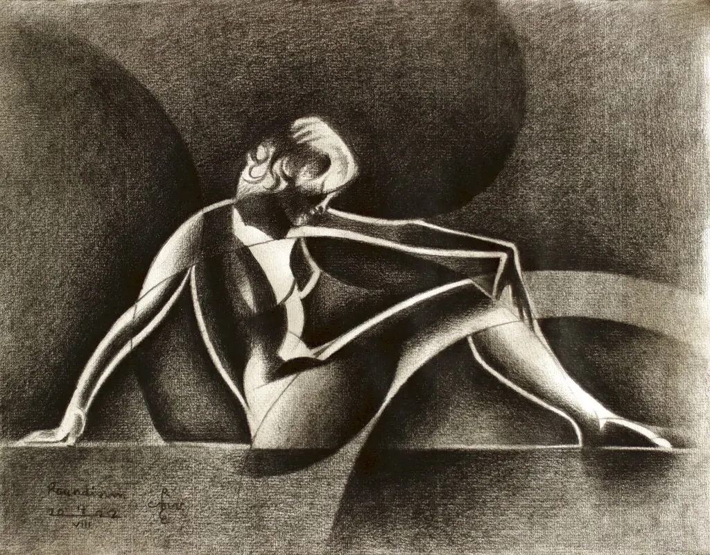 cubist nude graphite pencil drawing