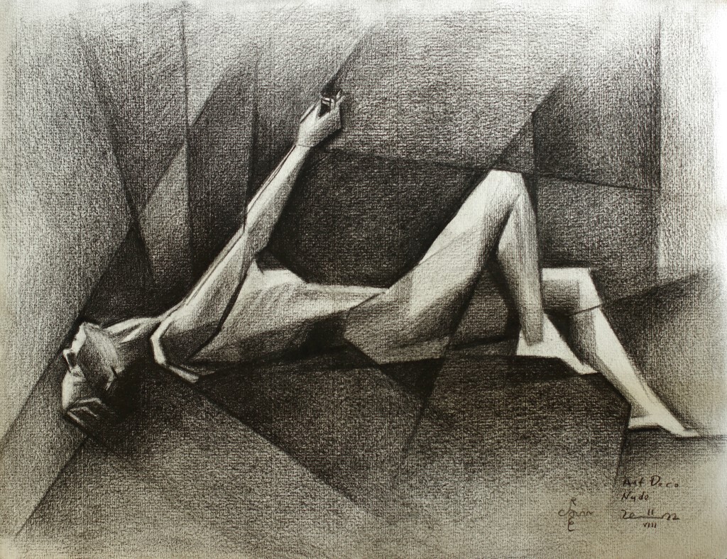 cubist art deco nude grapite pencil drawing