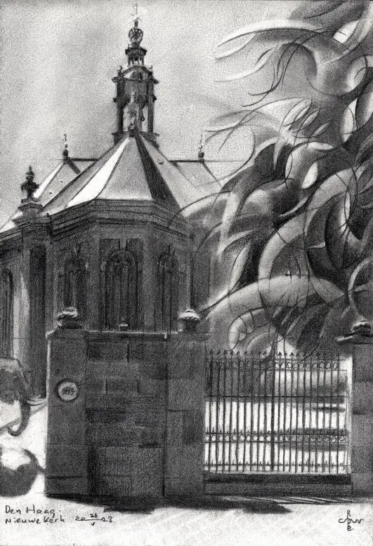 impressionist urban graphite pencil drawing