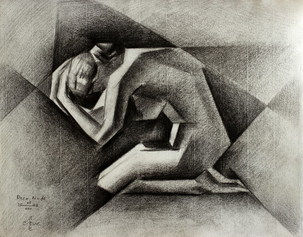 cubist art deco nude graphite pencil drawing