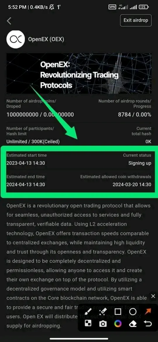 Estimated ending time for mining.