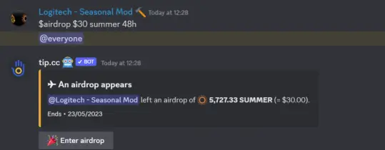 Image displaying tip.cc airdrop feature.