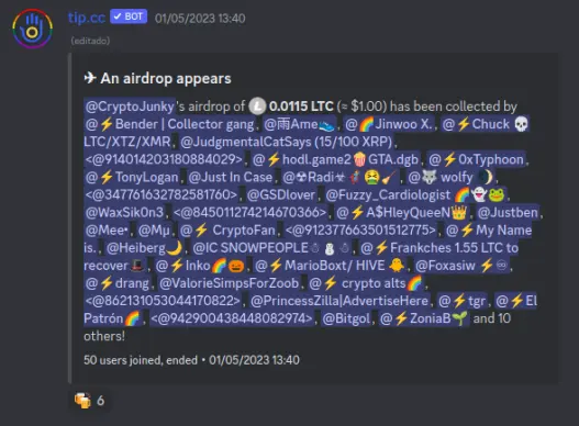 Image displaying tip.cc airdrop feature.