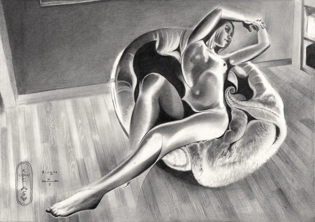 surrealist nude graphite pencil drawing