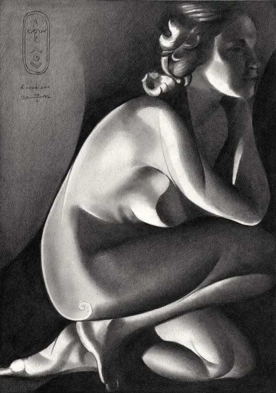 cubist nude graphite pencil drawing