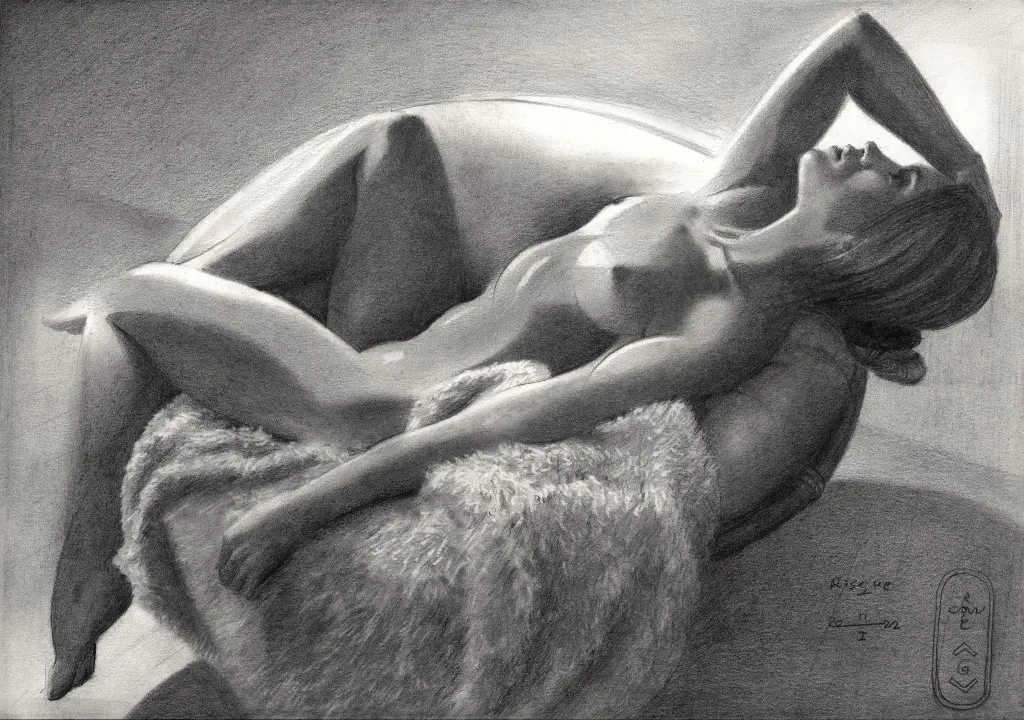 cubist nude graphite pencil drawing