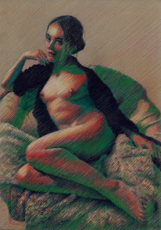 expressionist nude colored pencil drawing