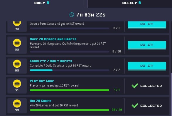 daily RST task on Rollercoin