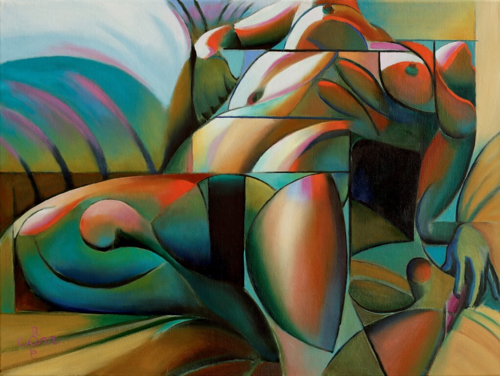 cubist art deco nude oil painting