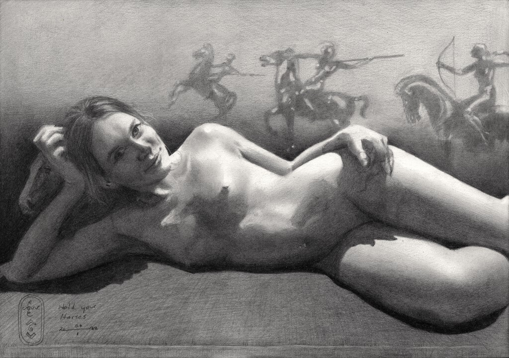 surrealist nude graphite pencil drawing