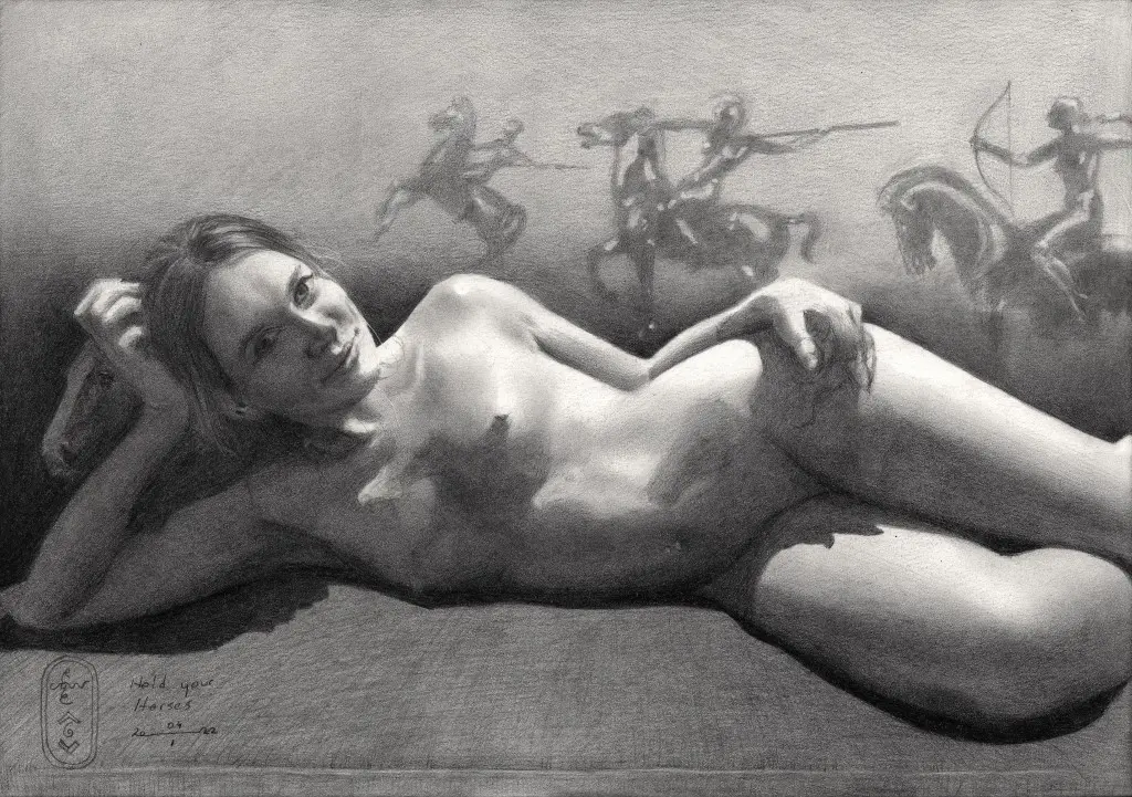 surrealist nude graphite pencil drawing