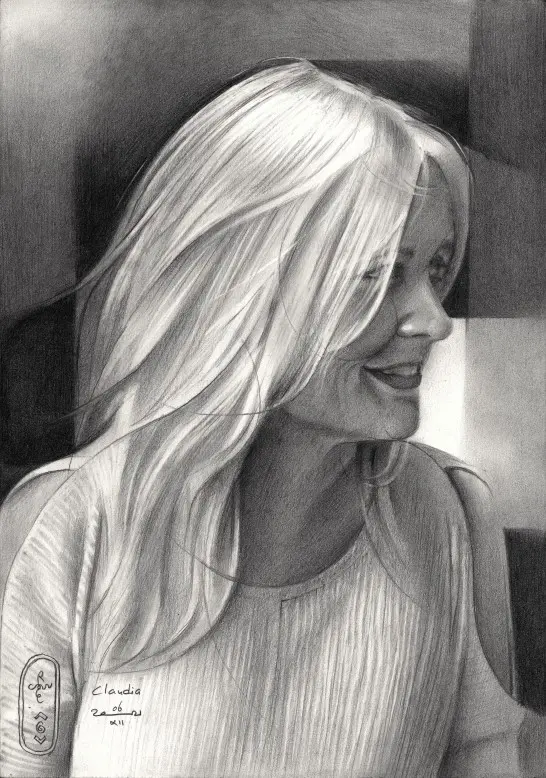 cubist impressionist portrait graphite pencil drawing
