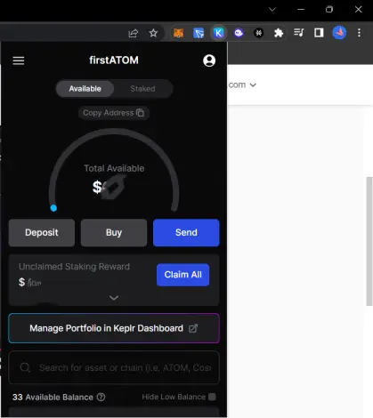 Keplr Wallet Extension View