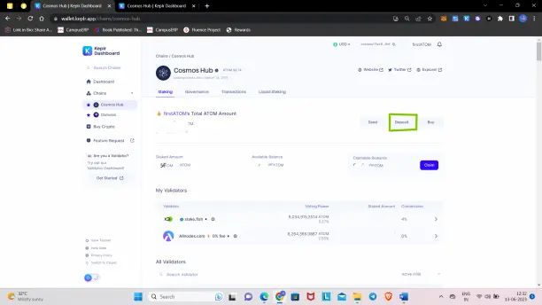Keplr Wallet Dashboard - Cosmos Hub Chain