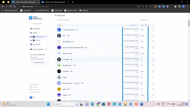Keplr Wallet Dashboard - List of Validators