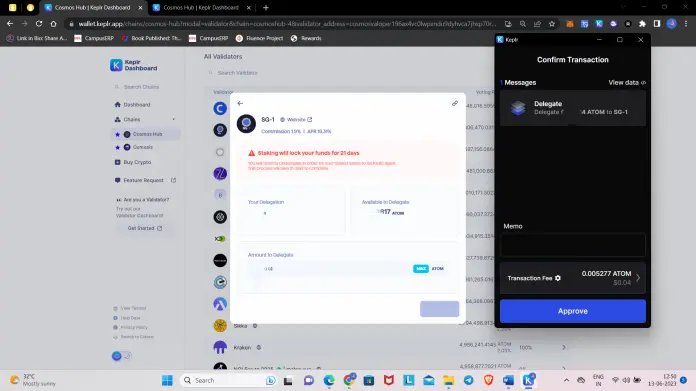 Keplr Wallet - Staking ATOM with Validator