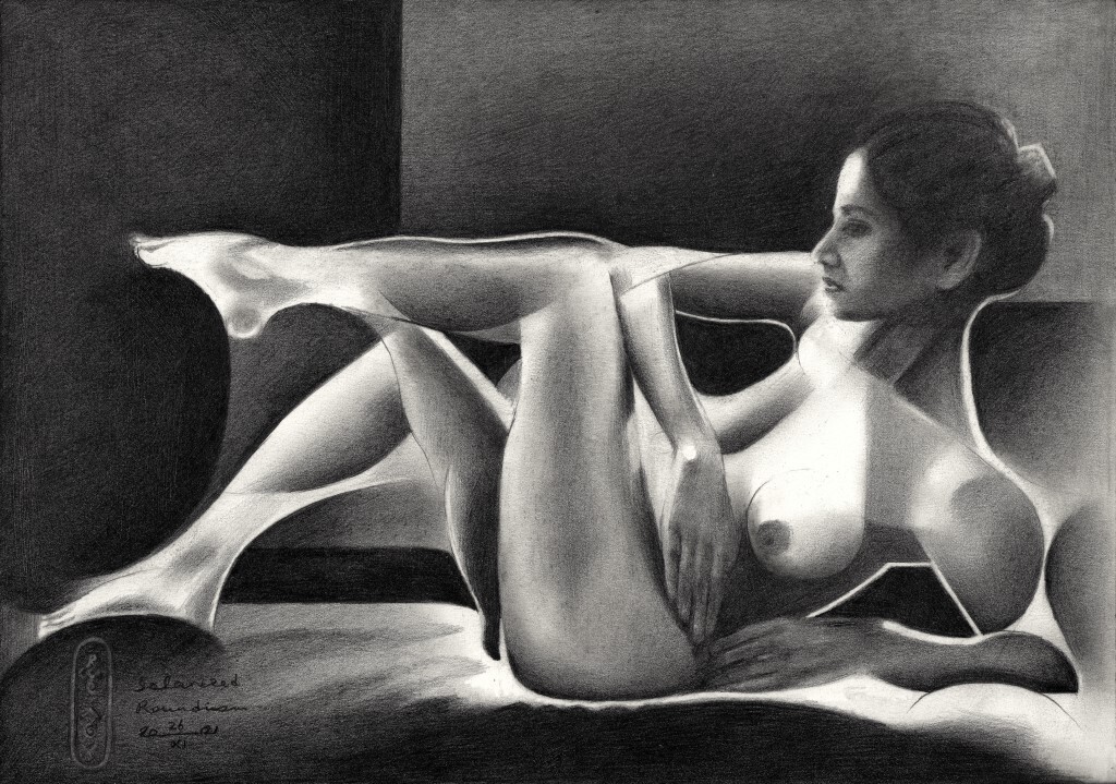 cubist nude graphite pencil drawing