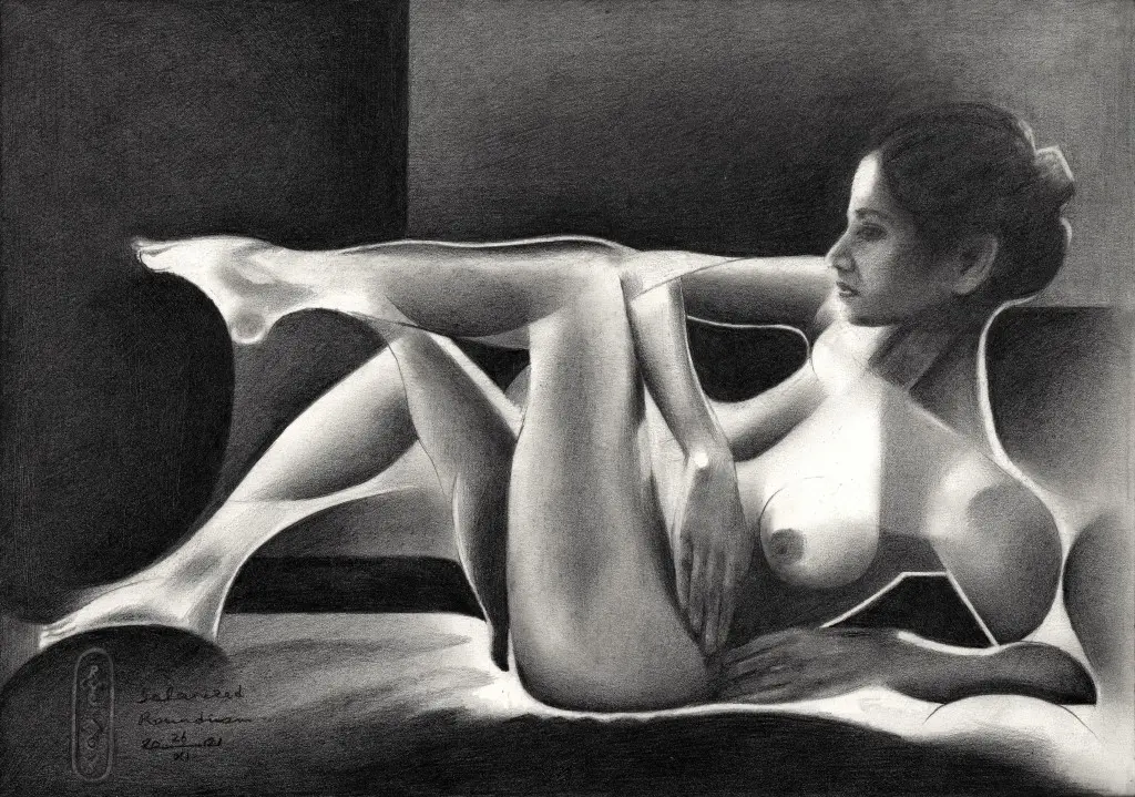 cubist nude graphite pencil drawing