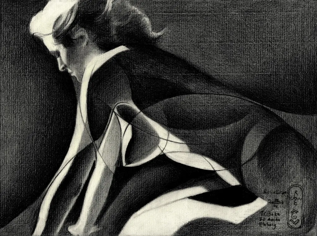 cubist nude graphite pencil drawing