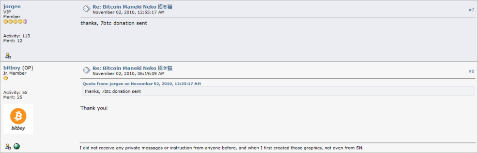Many crypto contributors are anon. Like this artist who designed the Bitcoin logo and received 7 BTC as donation.