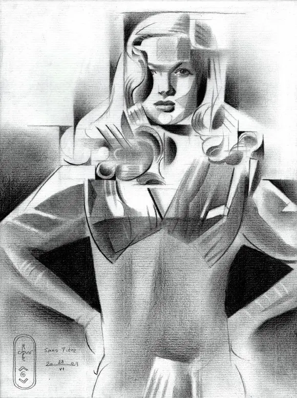 cubist celebrity graphite pencil drawing