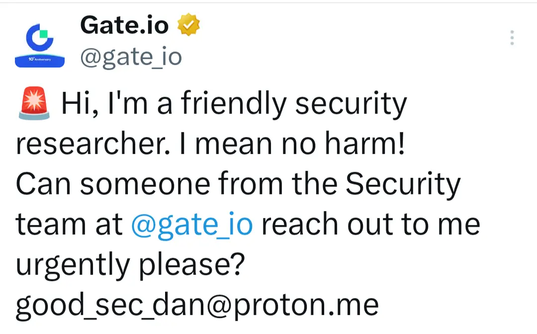 Gate.io screenshot of deleted tweet