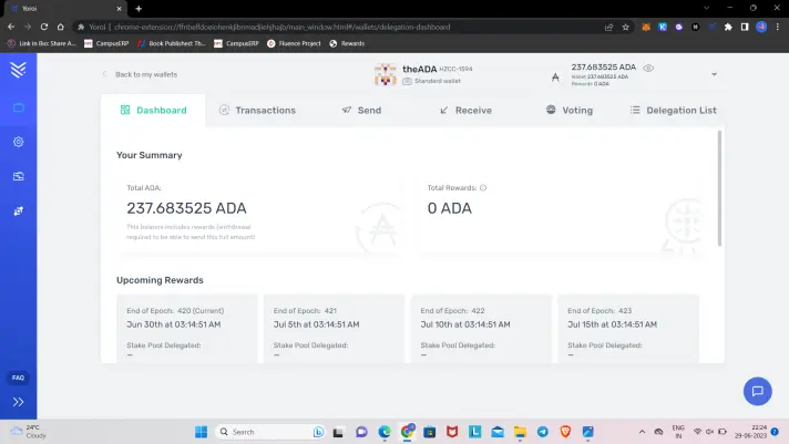 Yoroi Wallet Dashboard