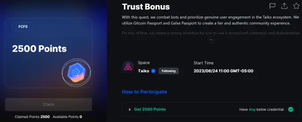 Earn 2500 Points in the Taiko Galxe Campaign