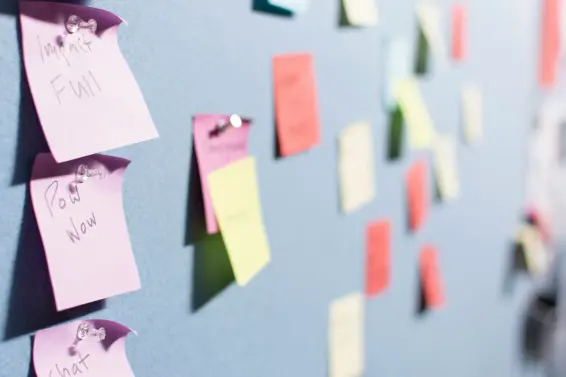 colorful notes on blue wall