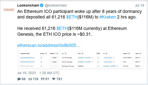 Ethereum Whale Address Seems Active After 8 Years