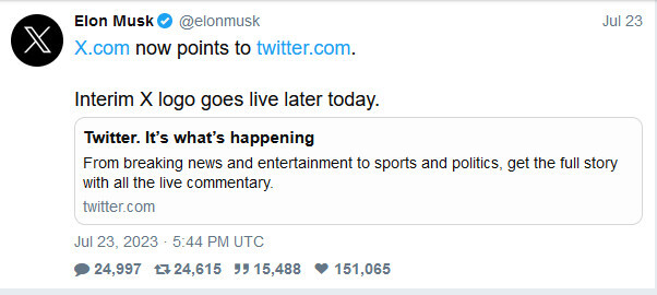 X.com Website now heads it to Twitter.com