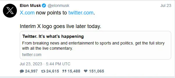 X.com Website now heads it to Twitter.com