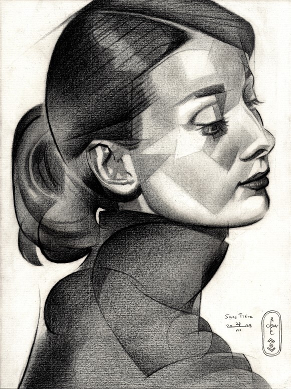 cubist celebrity graphite pencil drawing