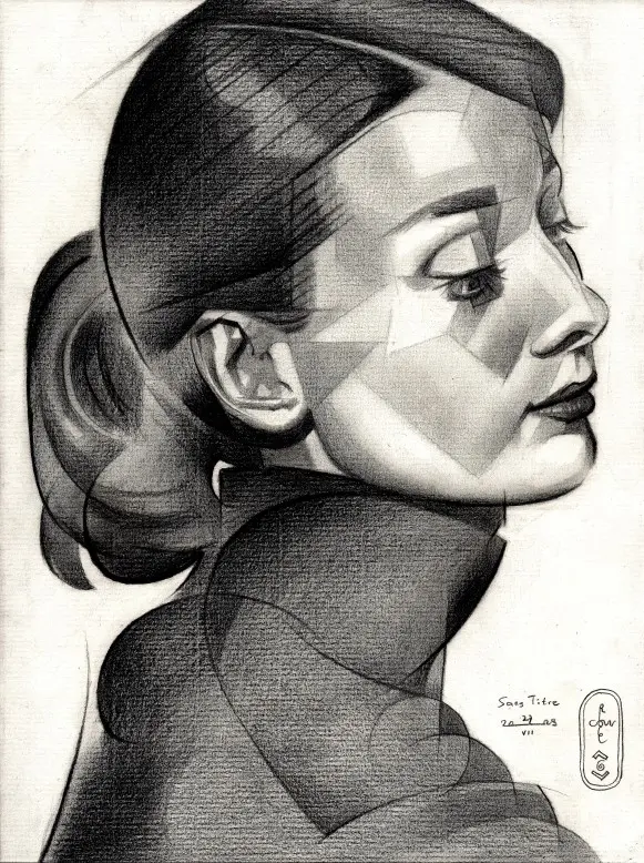 cubist celebrity graphite pencil drawing
