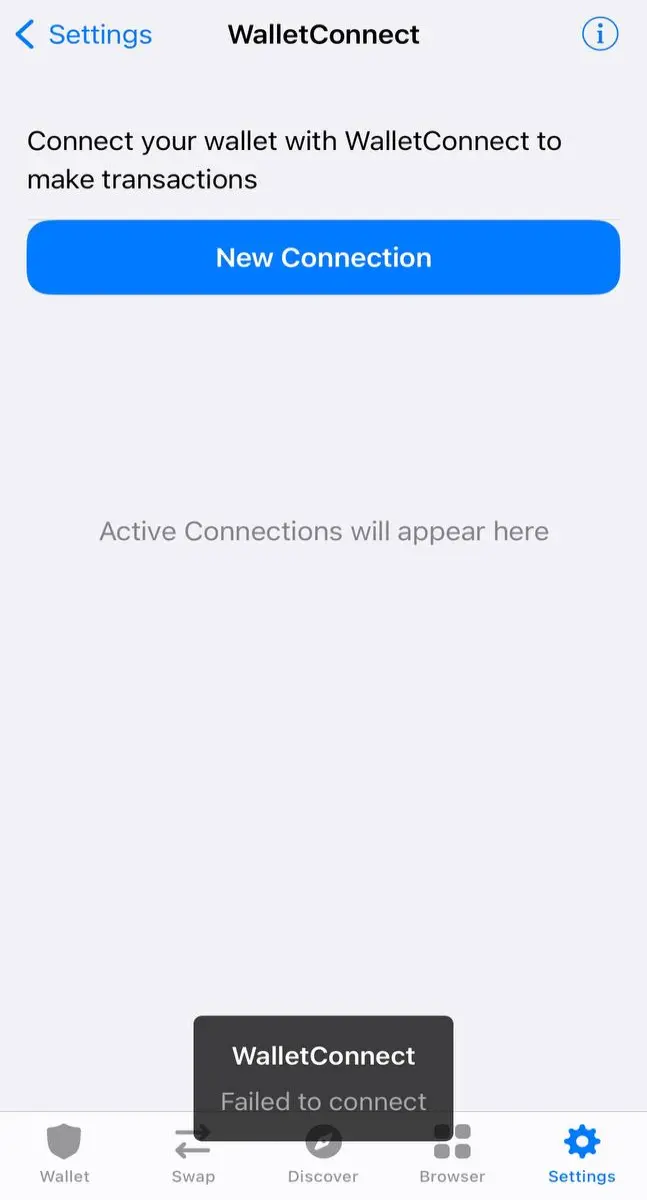Failed to connect wallet to DEX
