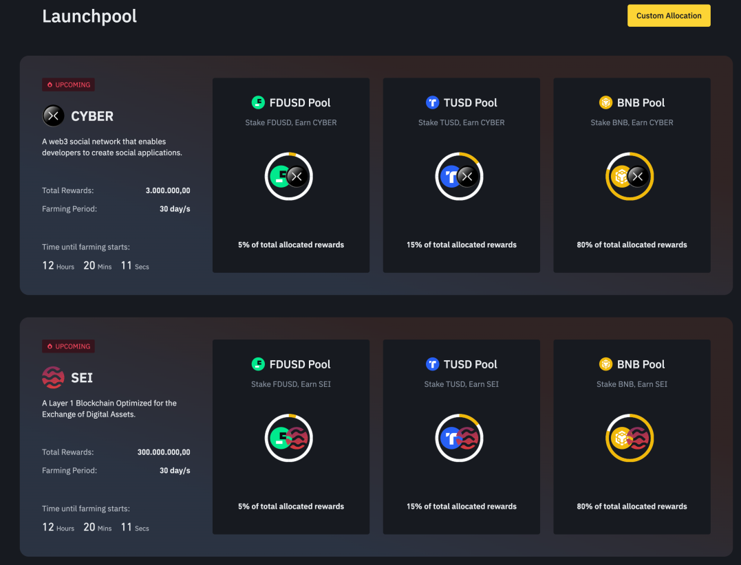 Farming New Tokens SEI & CYBER On Binance Launchpool