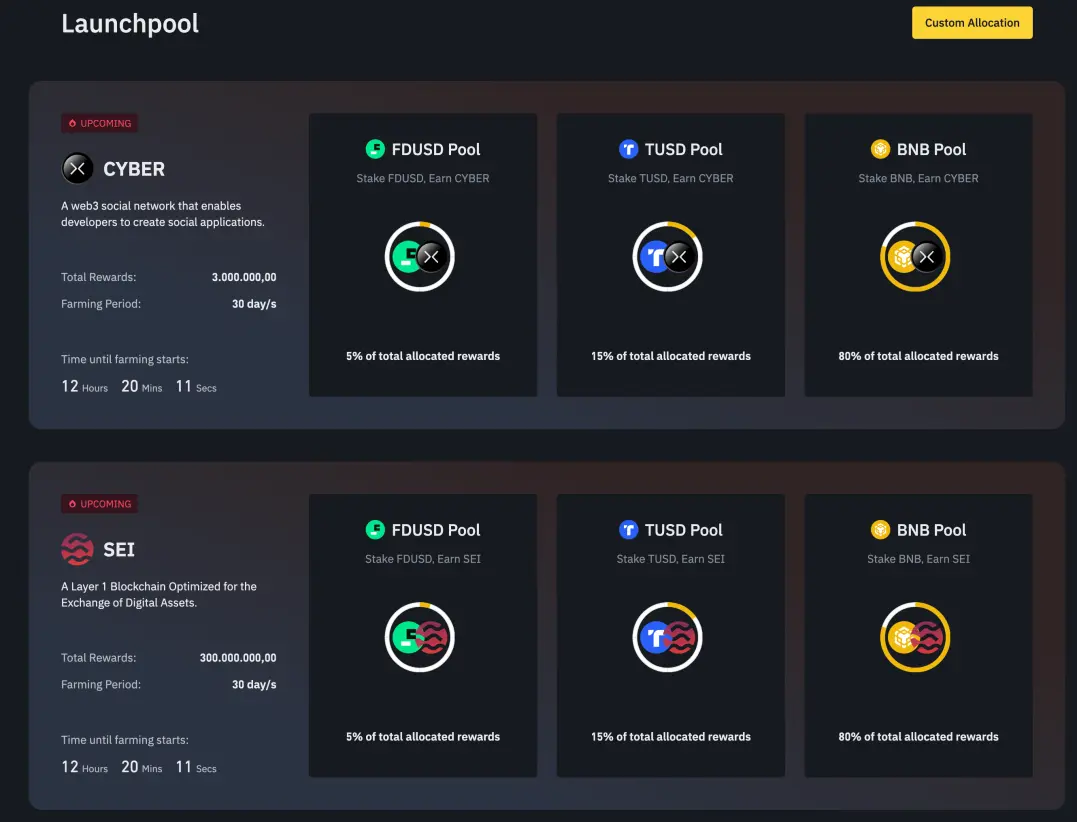 Farming New Tokens SEI & CYBER On Binance Launchpool