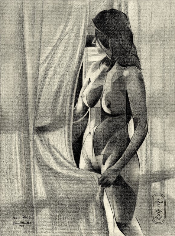 cubist nude graphite pencil drawing