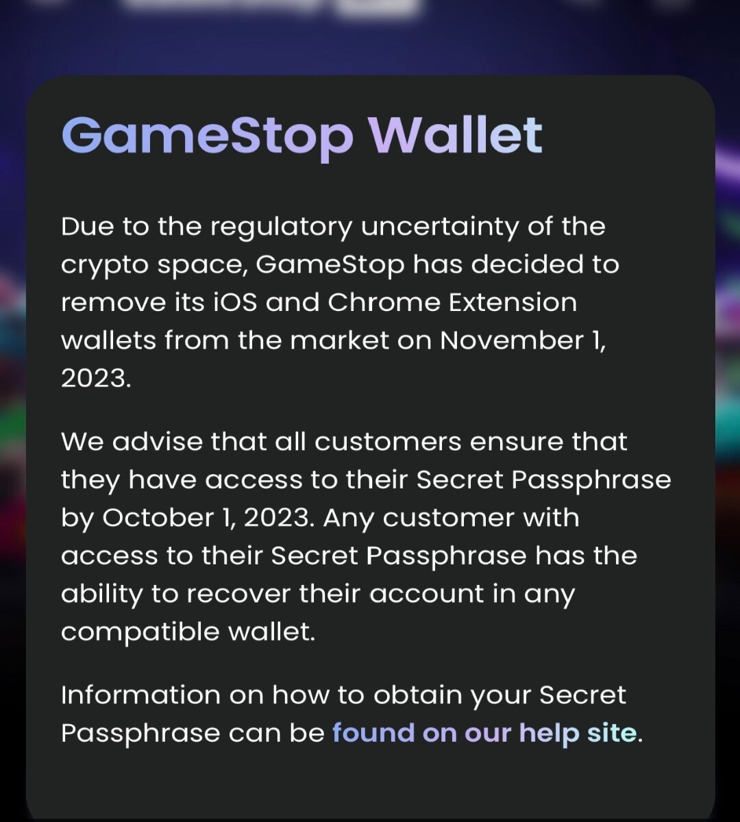 GameStop NFT wallet. Source GameStop Website