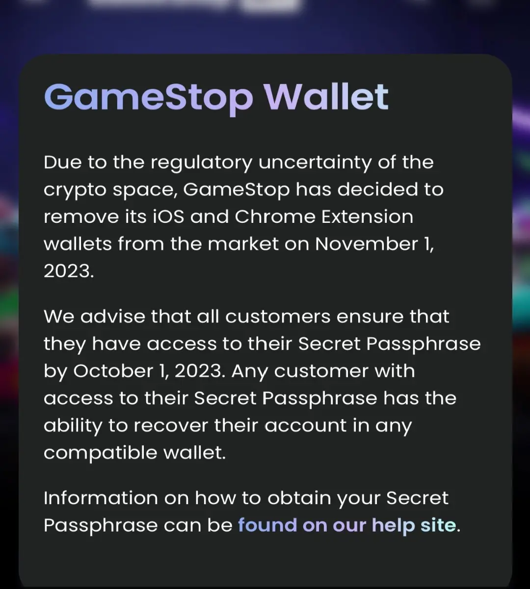 GameStop NFT wallet. Source GameStop Website