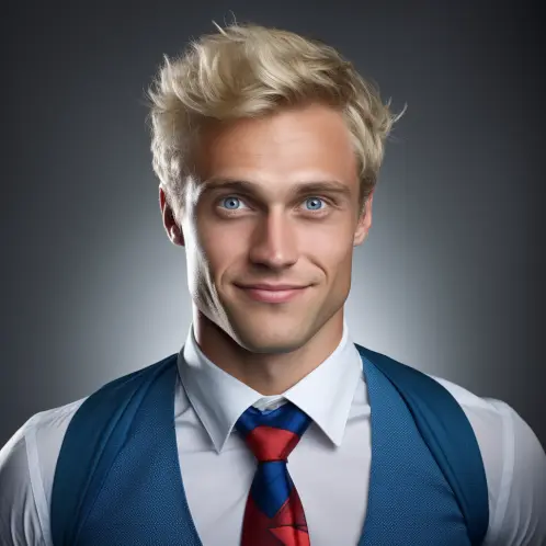 Fake blonde guy image for a profile.
