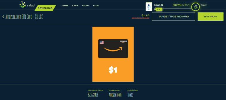Redeeming rewards from mining profitability at Salad.com/store