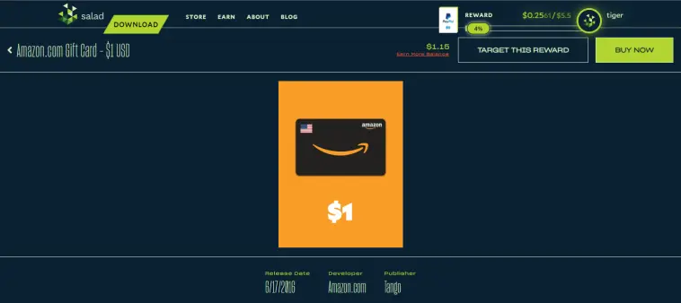 Redeeming rewards from mining profitability at Salad.com/store