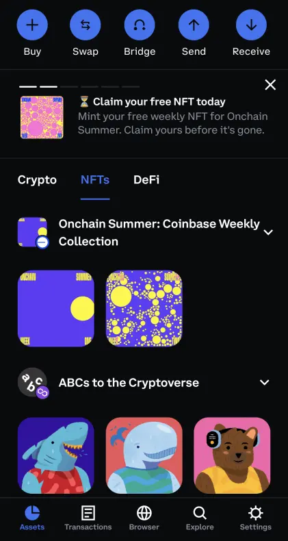 Coinbase Wallet offers two free NFT series.